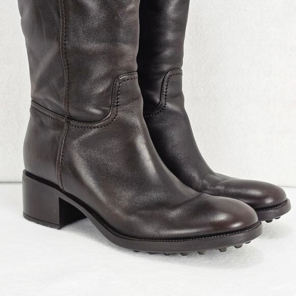 Salvatore Ferragamo Boots Womens 9.5 M Brown Leather Tall Riding Calf Pull Zip - Picture 2 of 16